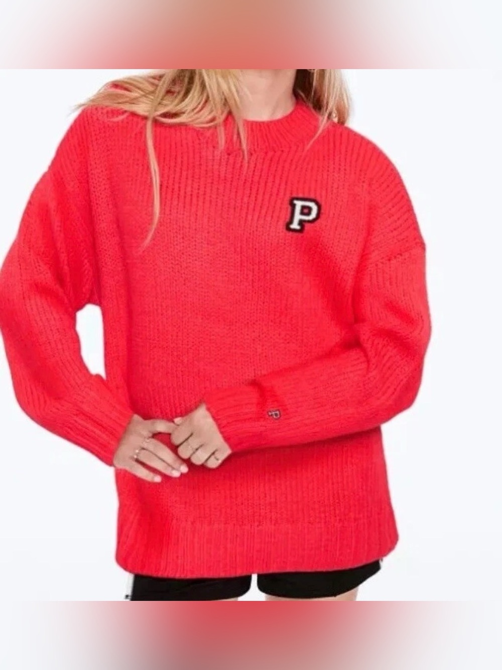 PINK Victorias Secret Campus Collegiate Oversized Boyfriend Knit Sweater Red M